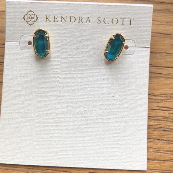 Kendra Scott Grayson Gold Plated Over Brass Stud Earrings With Teal Abalone NWT - Picture 7 of 14